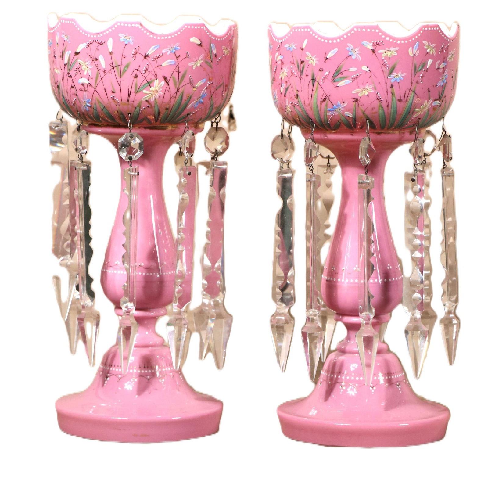 PAIR OF VINTAGE PINK LUSTER GIRANDOLES (1 of 4)