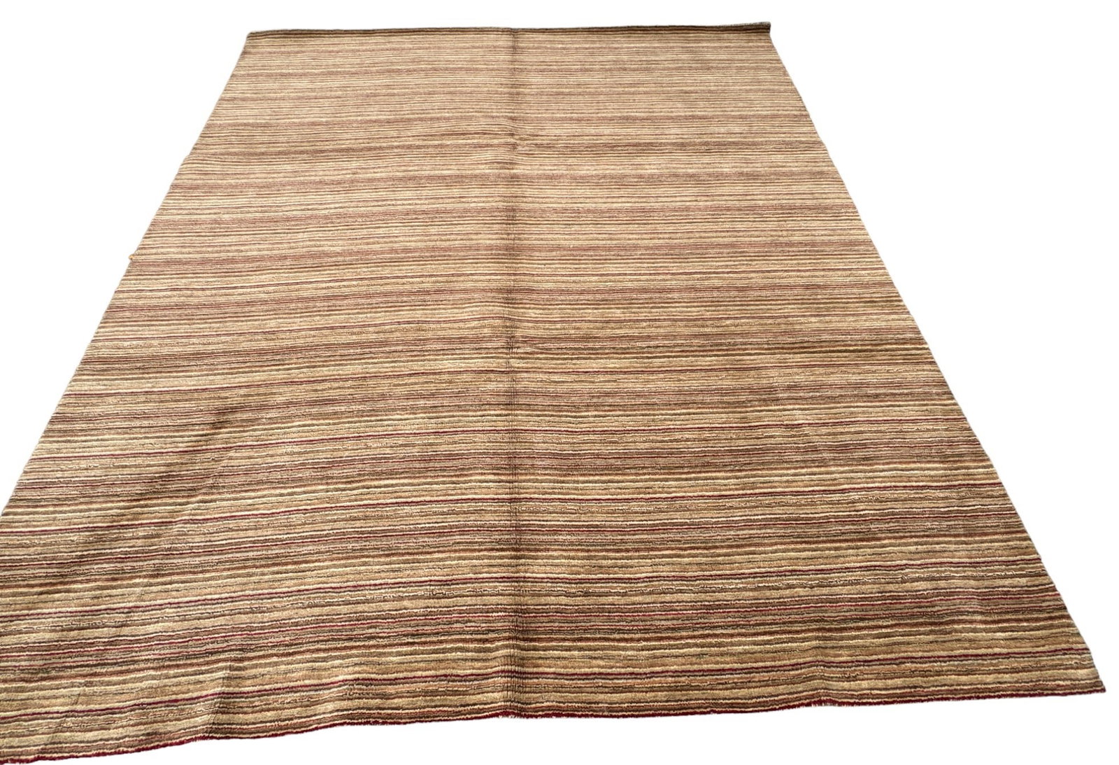 INDIAN STRIPED SURAT HAND WOVEN RUG: INDIAN STRIPED SURAT HAND WOVEN RUG. Height: 119 in. by Width: 97 in.