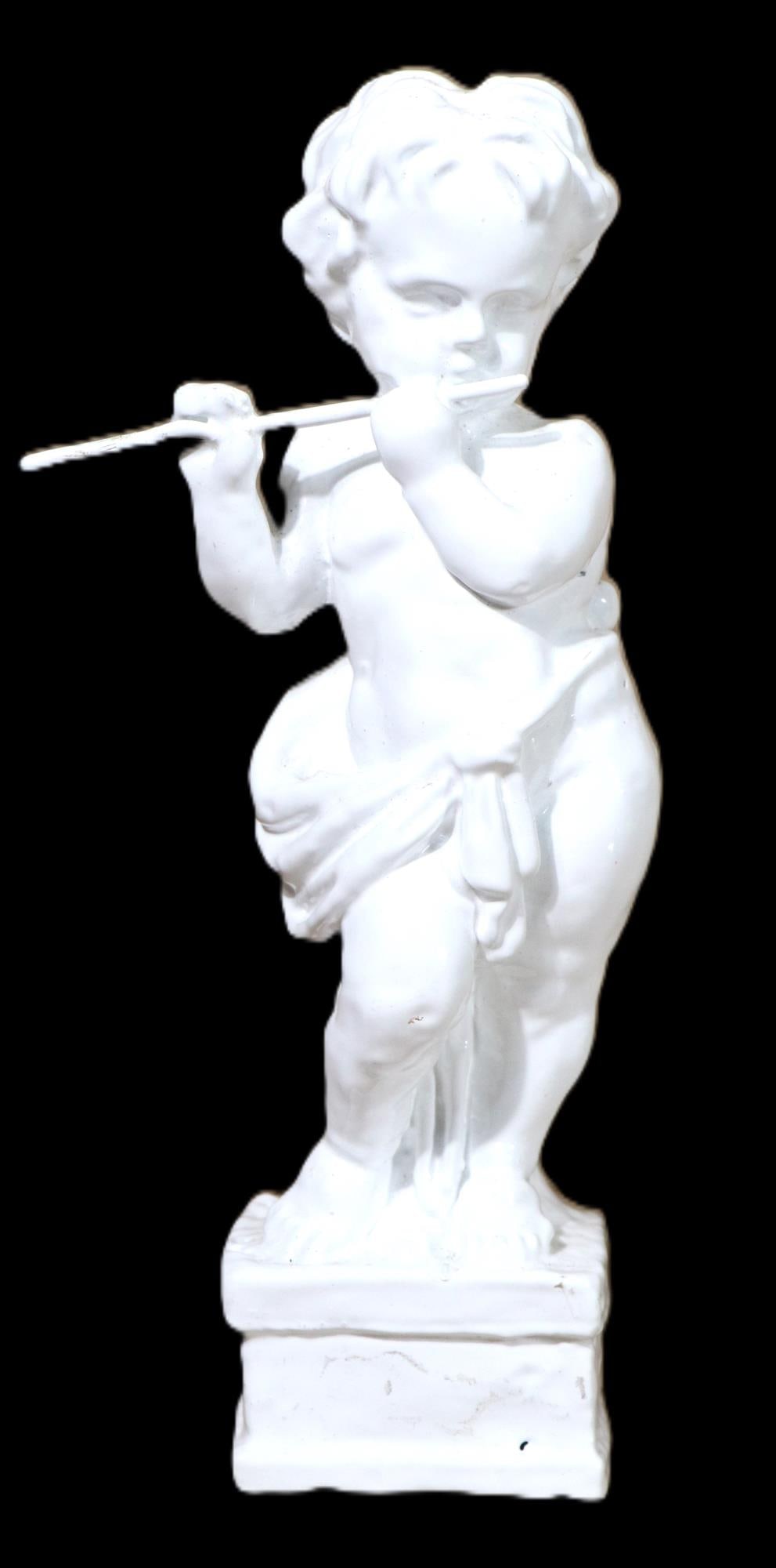 CAST IRON ENAMEL GLAZE BOY PLAYING FLUTE FIGURE (1 of 3)