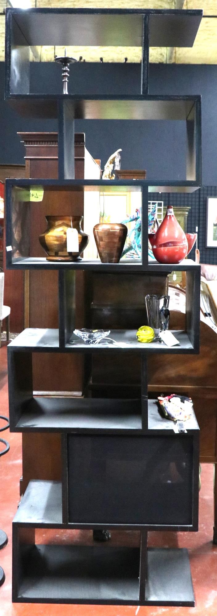 CONTEMPORARY EBONIZED GEOMETRIC ETAGERE (1 of 3)