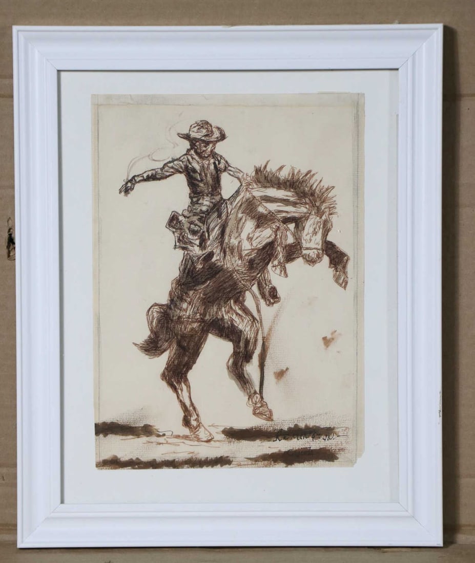 FREDERICK REMINGTON BRONCO BUSTER INK ON PAPER (1 of 5)
