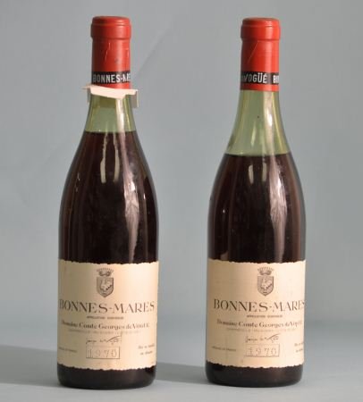 TWO 1970 BONNES-MARES DOMAINE COMTE GEORGES DE: LOT OF TWO BOTTLES OF 1970 BONNES-MARES DOMAINE COMTE GEORGES DE VOUGE.