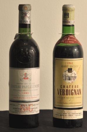 ONE 1961 CHATEAU PAPE & ONE 1961 CHATEAU VERDIGNAN: ONE BOTTLE OF 1961 CHATEAU PAPE CLEMENT AND ONE 1961 CHATEAU VERDIGNAN BORDEAUX.