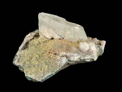 SELENITE ON AMETHYST: SELENITE ON AMETHYST - 49.6 LBS. Height: 9 in. by Width: 18 in. by Depth: 3 in.