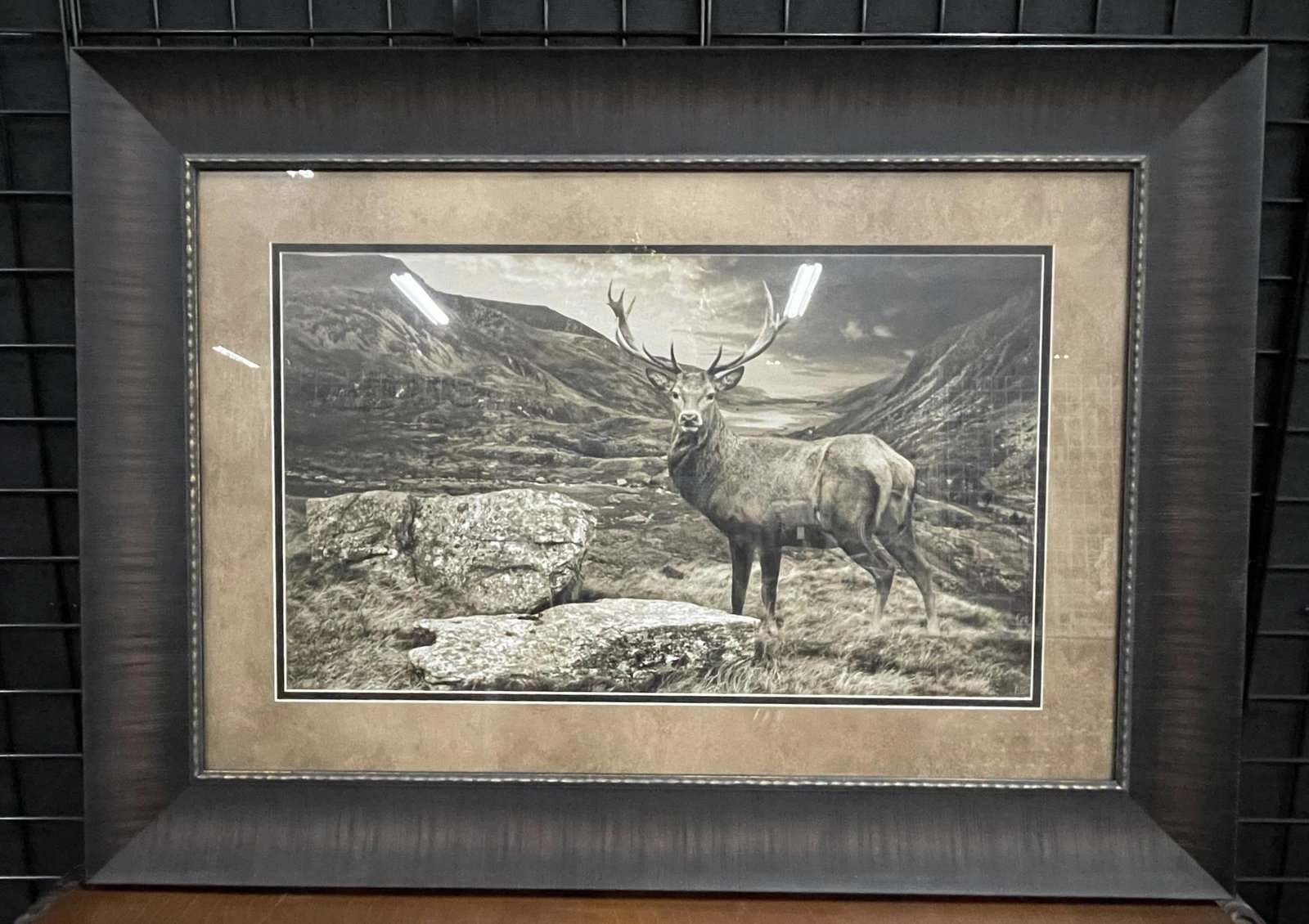 DEER IN THE MOUNTAINS FRAMED & MATTED PRINT: DEER IN THE MOUNTAINS FRAMED & MATTED PRINT. Height: 32 in. by Width: 43.5 in.