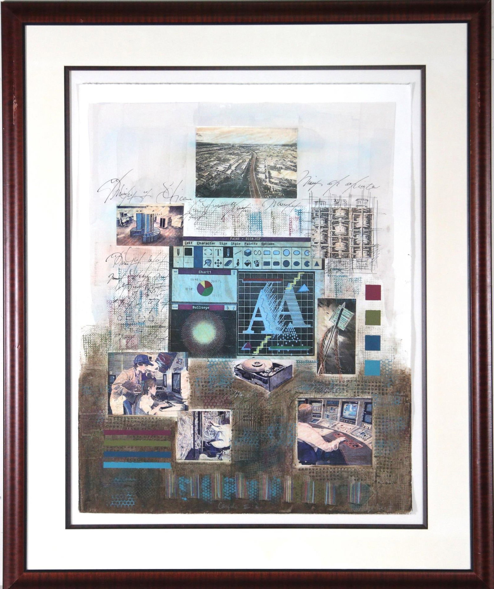 COMPUTING COLLAGE PRINT: COMPUTING COLLAGE PRINT. Height: 53 in. by Width: 43.5 in.