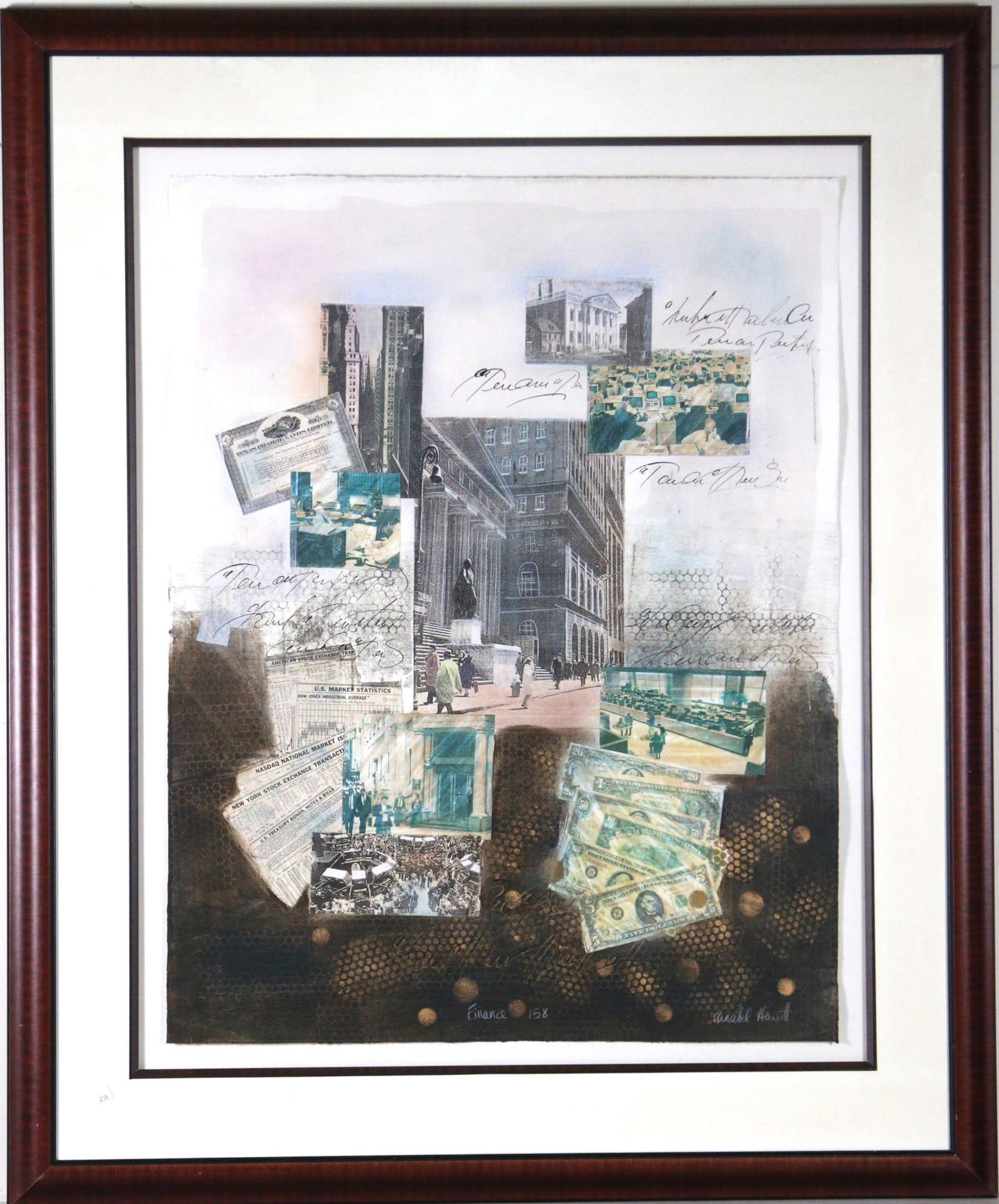 LARGE NYC STOCK EXCHANGE COLLAGE PRINT: LARGE NYC STOCK EXCHANGE COLLAGE PRINT Height: 53 in. by Width: 43.5 in.