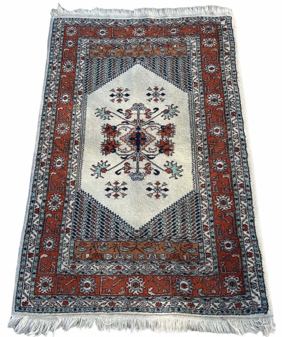 HAND KNOTTED TURKISH RUG: HAND KNOTTED TURKISH RUG. Height: 61 in. by Width: 38 in.