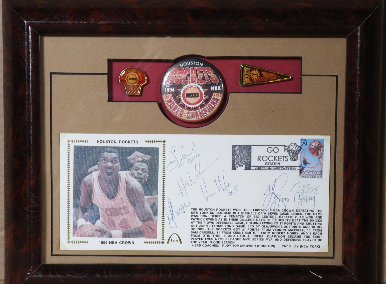 1994 ROCKETS SIGNED & FRAMED POSTCARD: 1994 ROCKETS SIGNED & FRAMED POSTCARD.