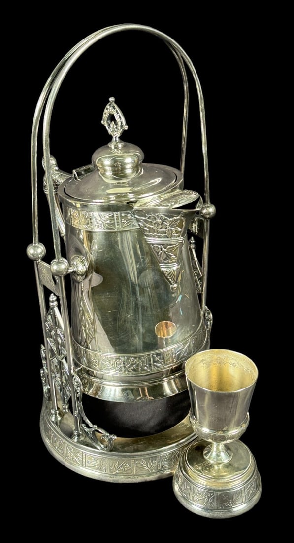 ANTIQUE SILVER PLATE TILTING TEAPOT (1 of 4)