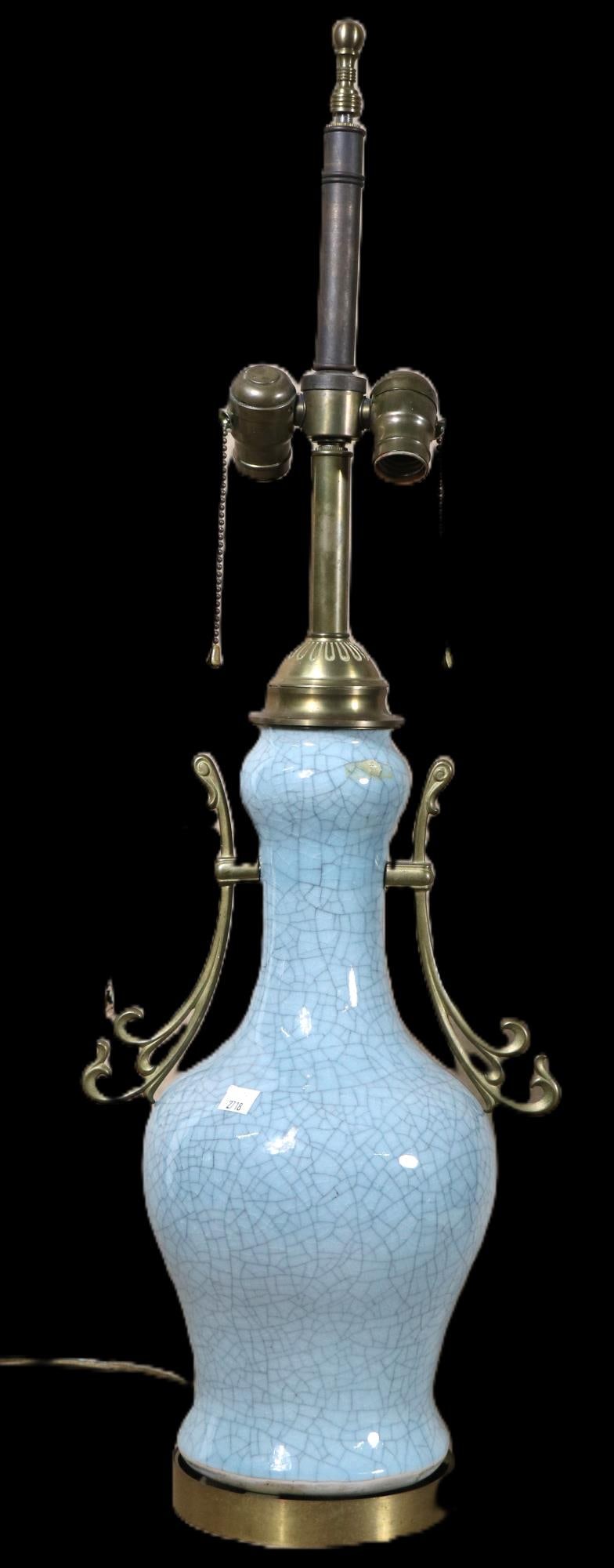CELADON URN TABLE LAMP: CELADON URN TABLE LAMP. Height: 33.5 in. by Width: 10.5 in. by Depth: 8 in.