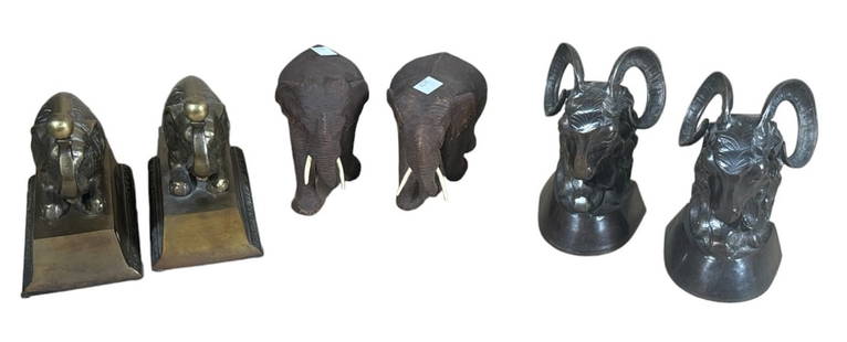 MISC WOOD, BRASS BRONZE FIGURES / BOOKENDS: MISC WOOD, BRASS BRONZE FIGURES / BOOKENDS. Height: 6.5 in. by Width: 6.5 in. by Depth: 5in.