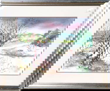 SPARKER LANDSCAPE WATERCOLOR: SPARKER LANDSCAPE WATERCOLOR. Height: 17.5 in. by Width: 21 in.
