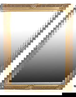 CARVED & GILT FRAMED BEVELED GLASS MIRROR: CARVED & GILT FRAMED BEVELED GLASS MIRROR. Height: 56 in. by Width: 44 in. by Depth: 2 in.
