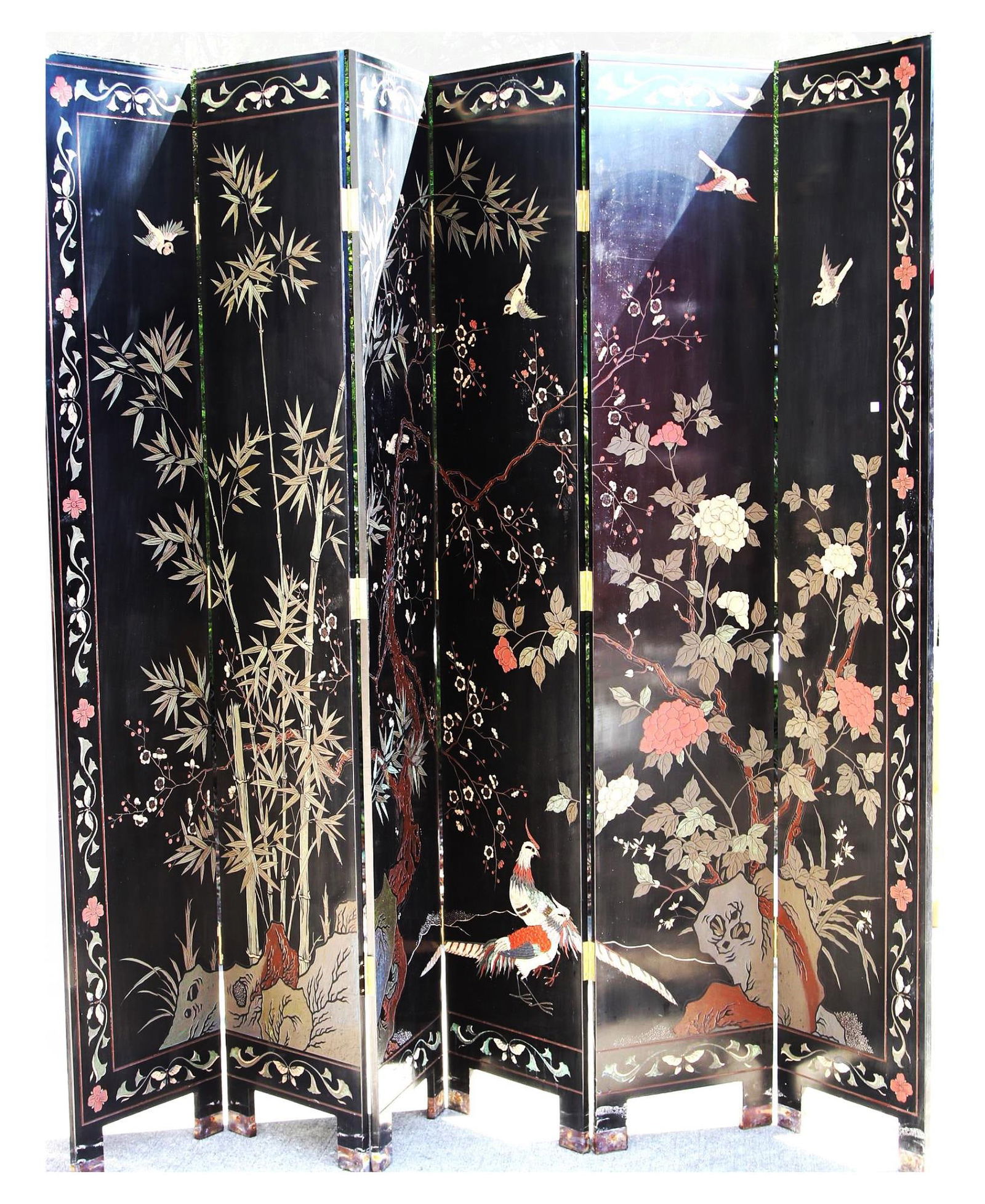 CHINESE EBONIZED SIX PANEL SCREEN (1 of 3)