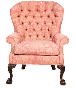 HICKORY FURNITURE GEORGIAN STYLE ARMCHAIR: HICKORY FURNITURE GEORGIAN STYLE ARMCHAIR. VERY COMFORTABLE CHAIR. Height: 46 in. by Width: 35 in. by Depth: 34 in.