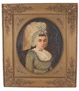 19th CENTURY PORTRAIT OF A LADY OIL ON CANVAS: 19th CENTURY PORTRAIT OF A LADY OIL ON CANVAS. Height: 35.5 in. by Width: 31.25 in. by Depth: 1.5 in.