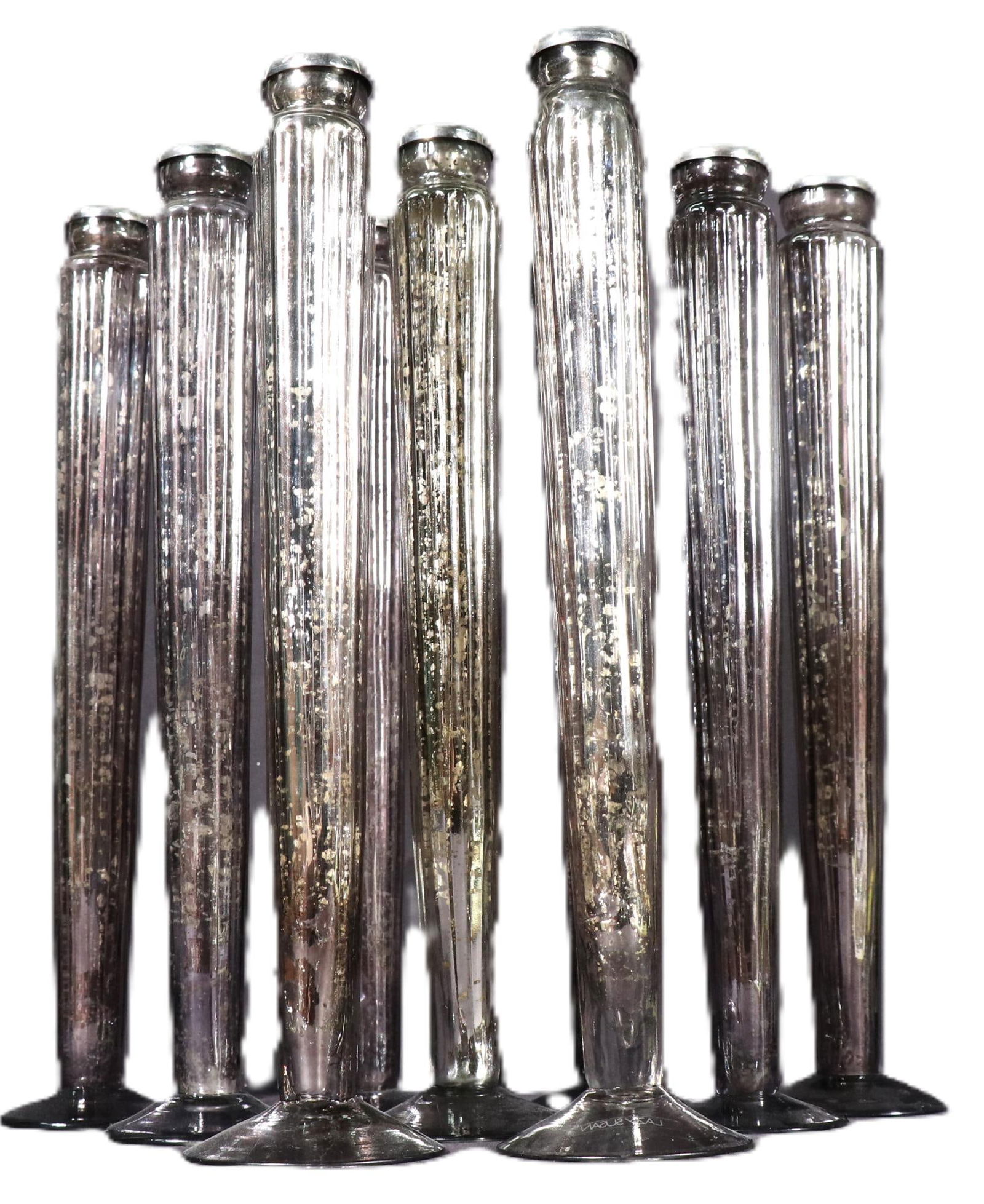 NINE HAND BLOWN MERCURY GLASS CANDLSTICKS (1 of 4)