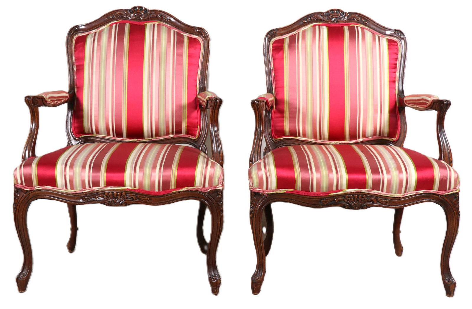 PAIR OF UPHOLSTERED STRIPED ARMCHAIRS (1 of 4)