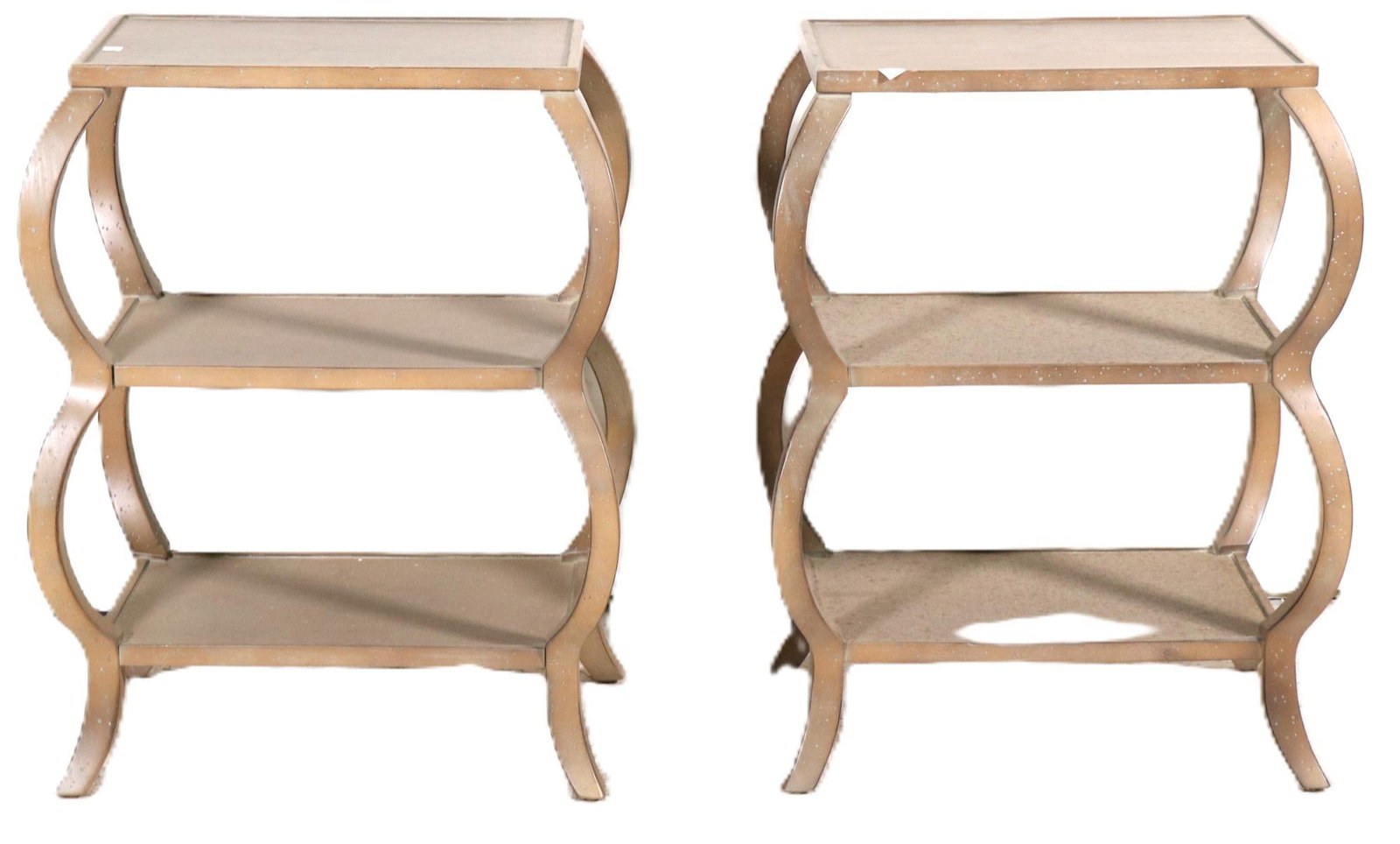 PAIR OF ACCENT CURVED SIDE TABLES: PAIR OF ACCENT CURVED SIDE TABLES. Height: 26 in. by Width: 20 in. by Depth: 14 in.
