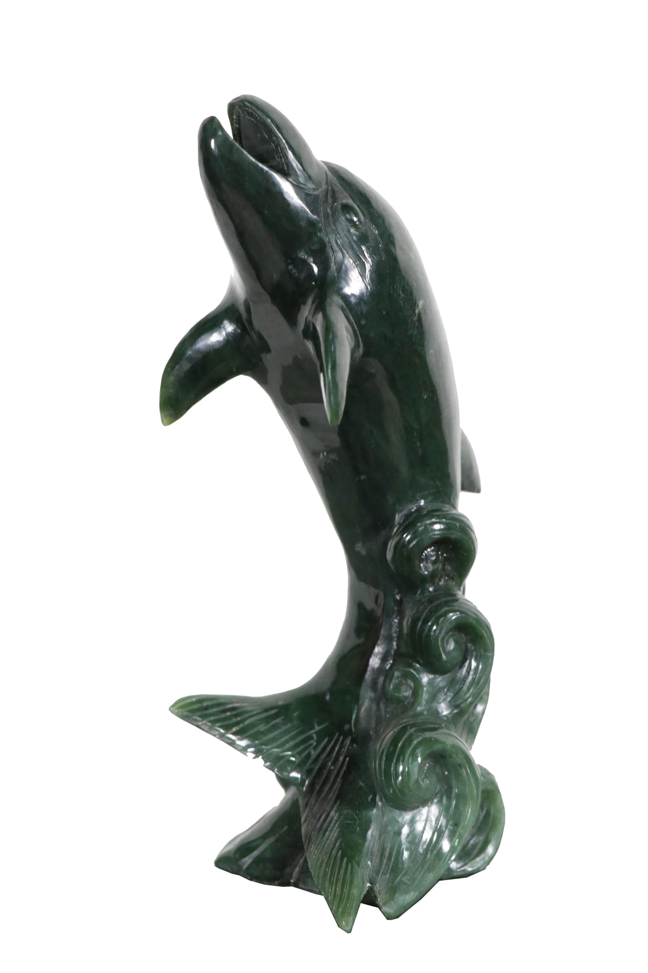 CARVED JADE DOLPHIN SCULPTURE: CARVED JADE DOLPHIN SCULPTURE. Height: 8.5 in. by Width: 3 in. by Depth: 4 in.