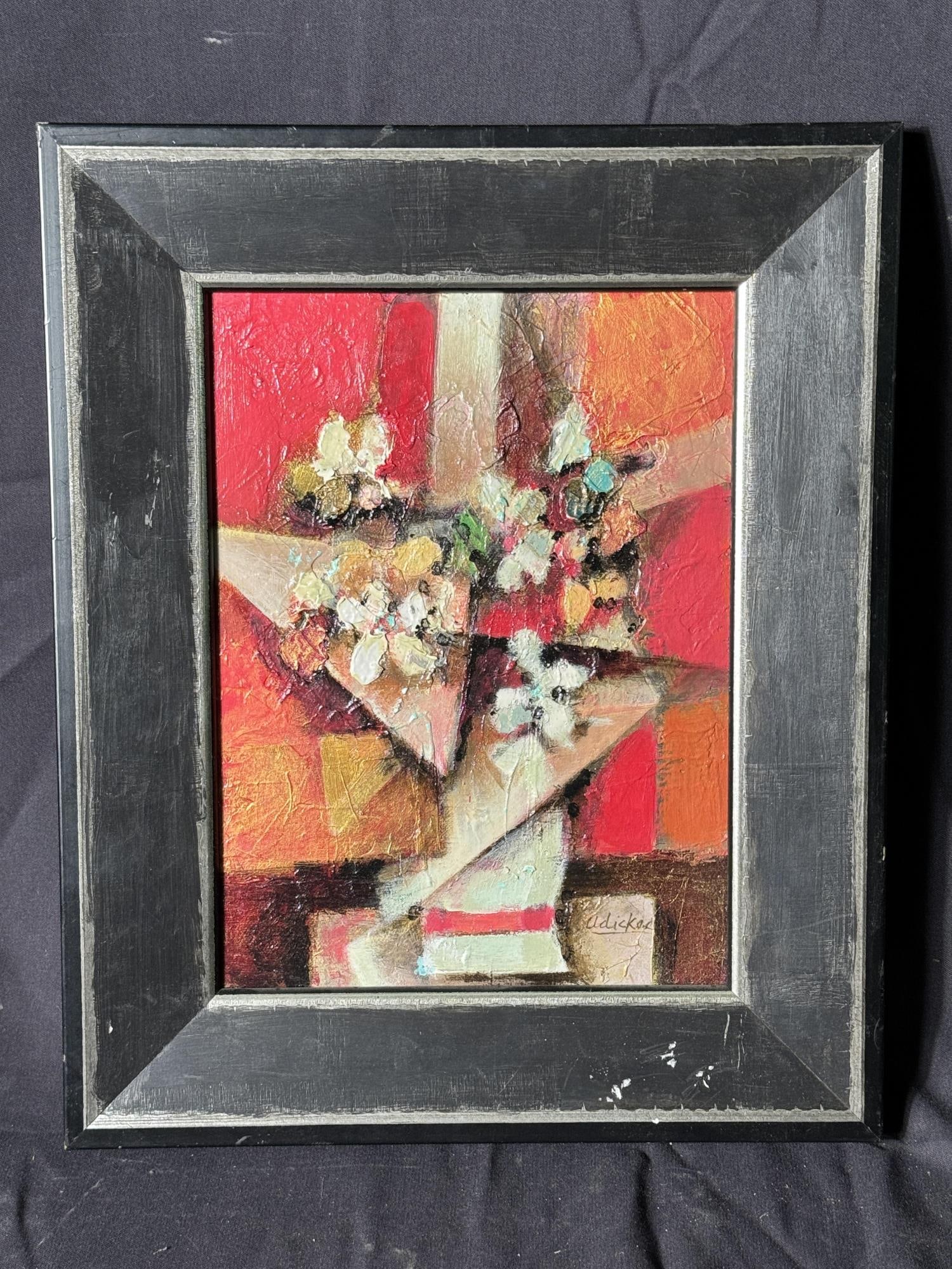 DAVID ADICKES "CUBIST BOUQUET" ACRYLIC ON PANEL: DAVID ADICKES "CUBIST BOUQUET" ACRYLIC ON PANEL PAINTING. Height: 16.5 in. by Width: 14 in.