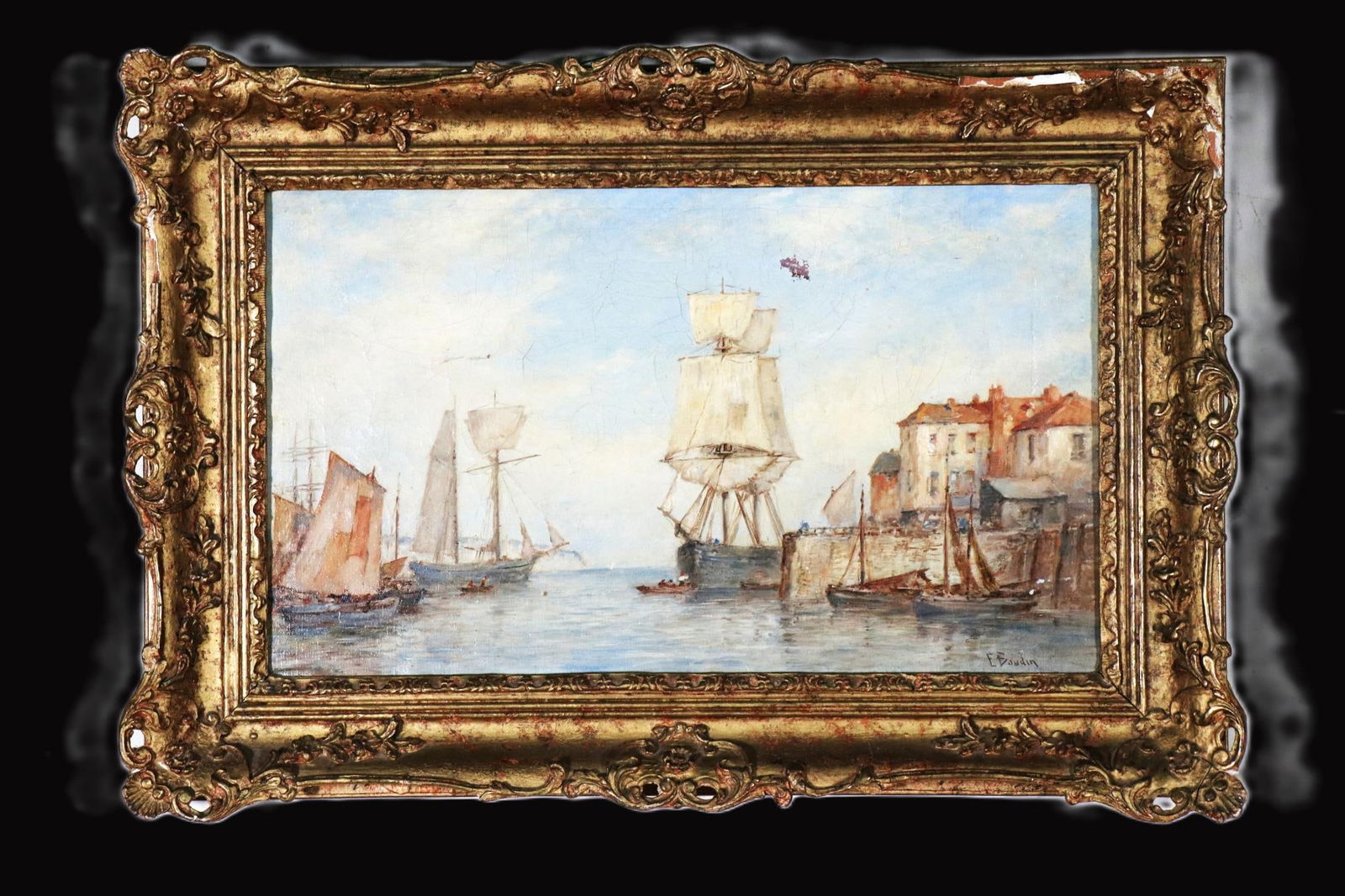 EUGINE BOUDIN OIL ON CANVAS HARBOR SCENE (1 of 6)