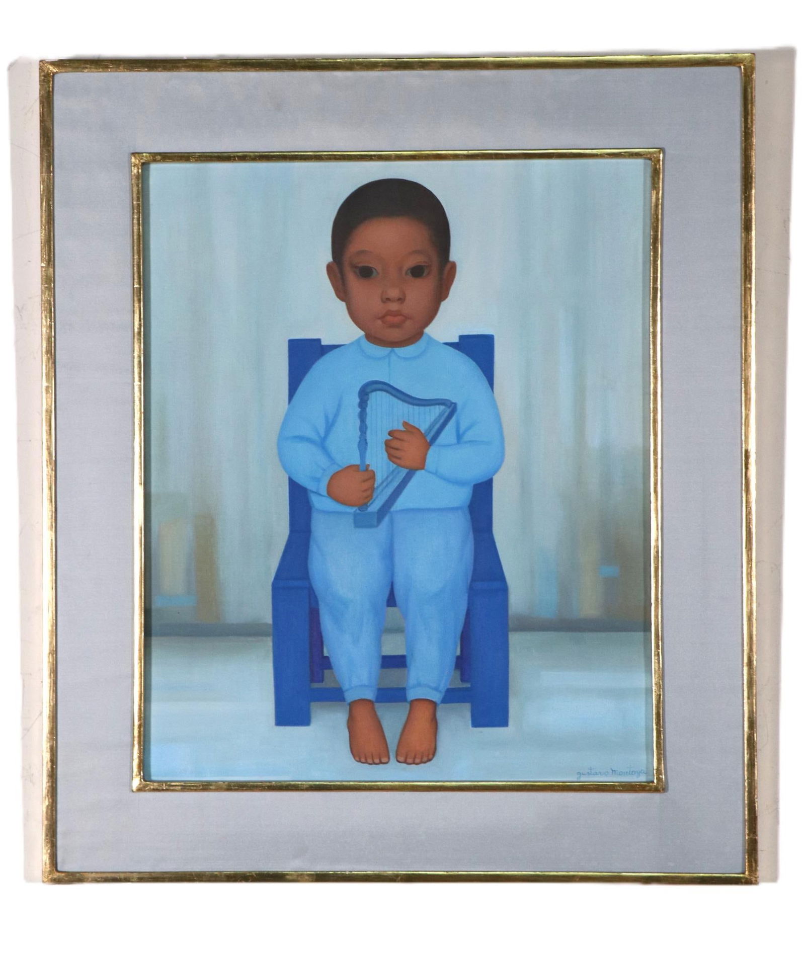 GUSTAVO MONTOYA BOY WITH HARP OIL ON CANVAS, 1961 (1 of 8)