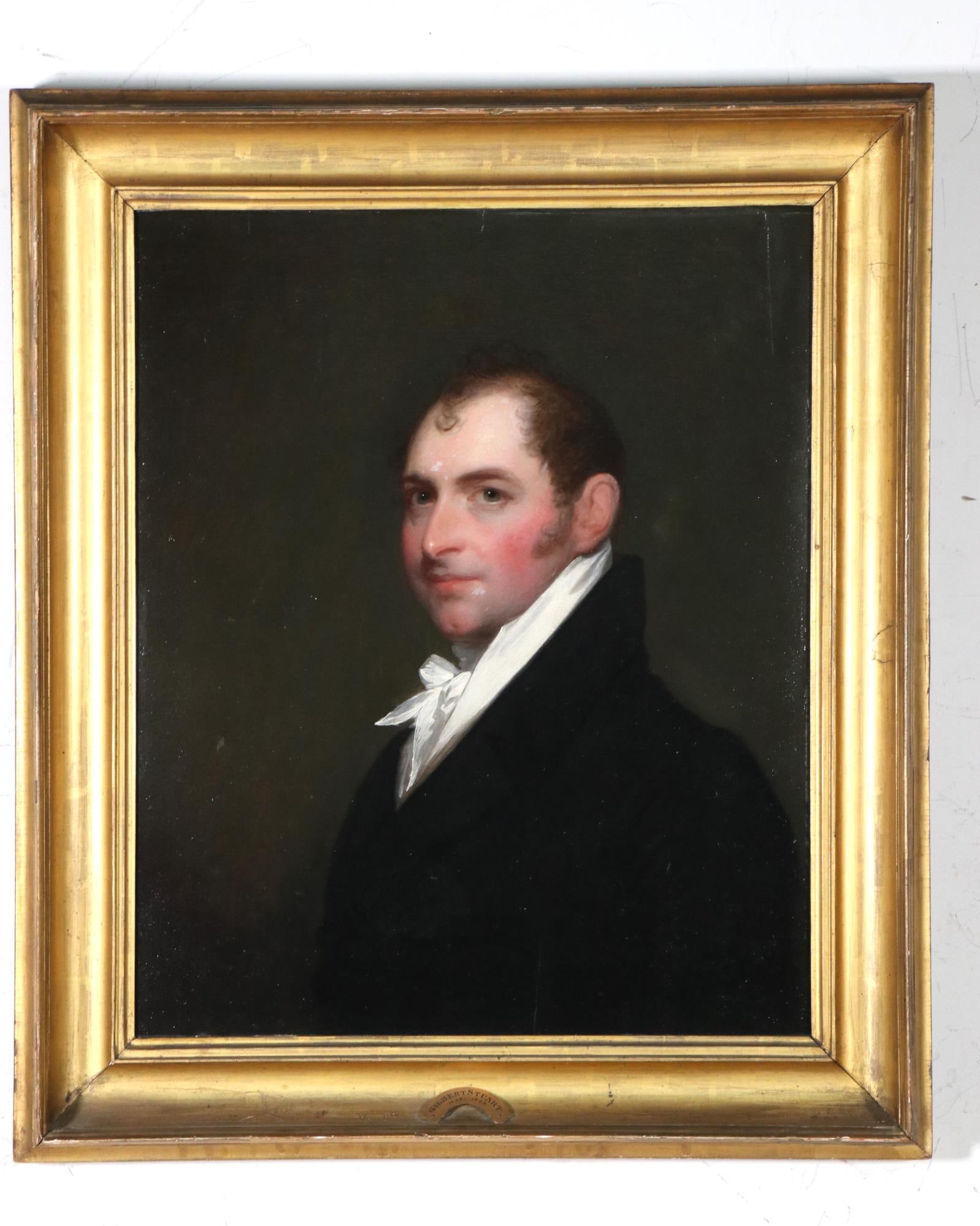 GILBERT STUART EDWARD TUCKERMAN" OIL ON PANEL: GILBERT STUART EDWARD TUCKERMAN" OIL ON PANEL IN GILDED FRAME. HAS PAPERWORK. Height: 85 in. by Width: 40 in. by Depth: 22 in.