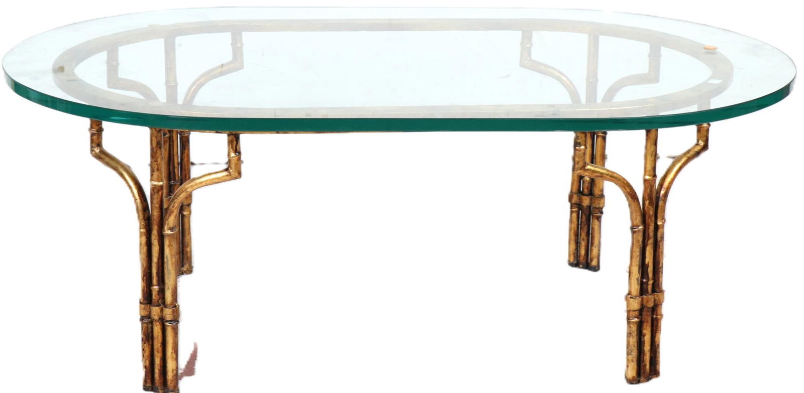 FAUX BAMBOO GILT METAL GLASS COFFEE TABLE (1 of 3)