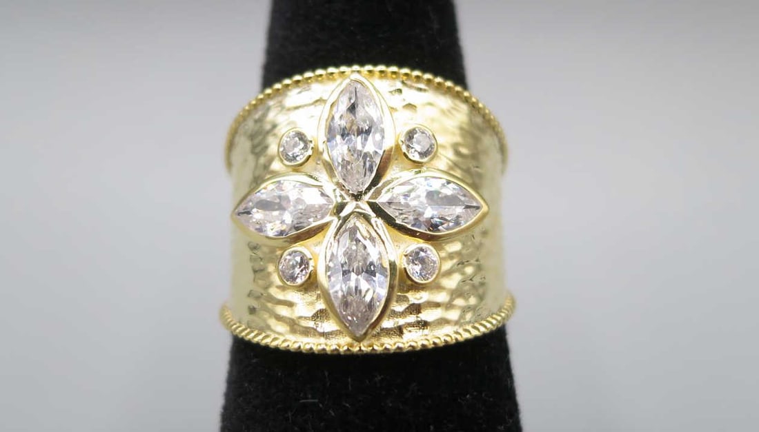 GILT BRASS CZ FLOWER RING (1 of 3)