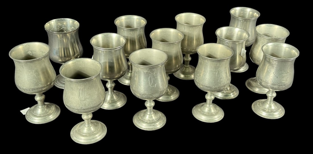 13 VINTAGE CROWN ROSE PEWTER GOBLETS (1 of 2)