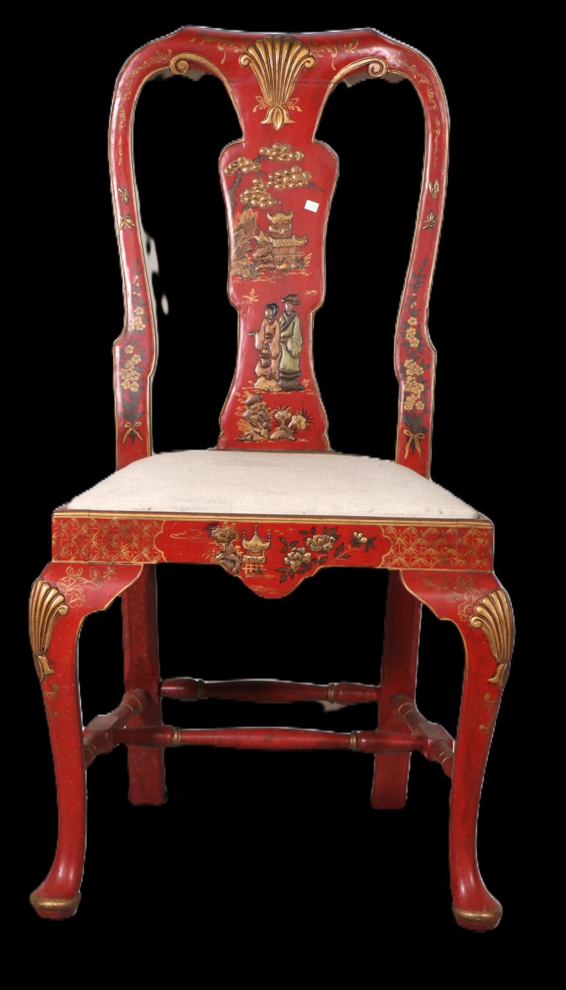 RED LACQUERED CHINOISERIE SIDE CHAIR (1 of 6)