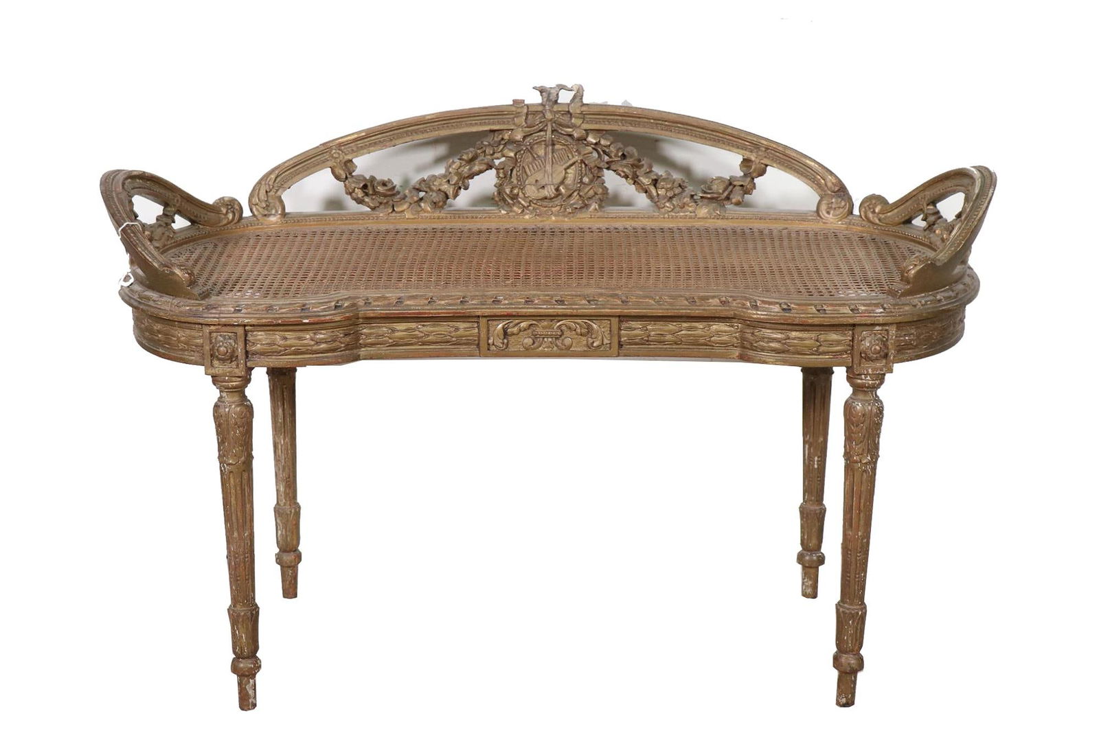 ANTIQUE LOUIS XVI STYLE CANE BENCH (1 of 7)