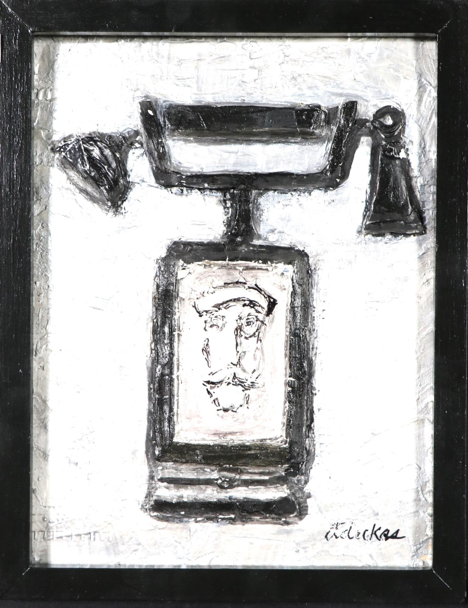 DAVID ADICKES TELEPHONE MAN MIXED MEDIA: DAVID ADICKES TELEPHONE MAN MIXED MEDIA ON ARTIST BOARD. Height: 14 in. by Width: 11 in.