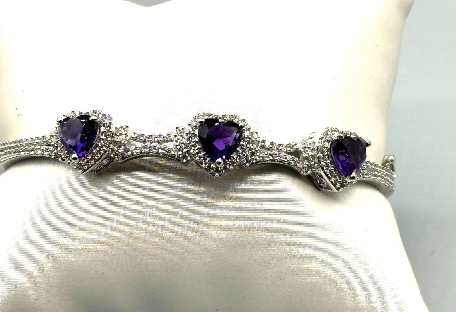HEART SHAPED AMETHYST AND DIAMOND STYLE CUFF (1 of 2)
