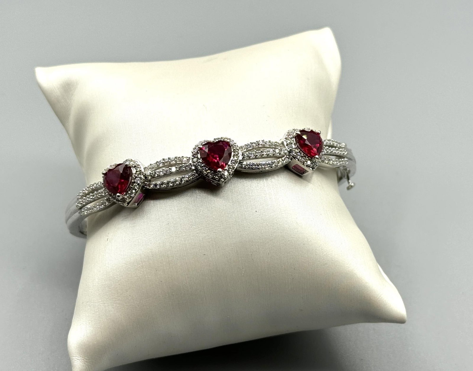 RUBY AND DIAMOND STYLE CUFF IN STERLING: RUBY AND DIAMOND STYLE CUFF IN STERLING
