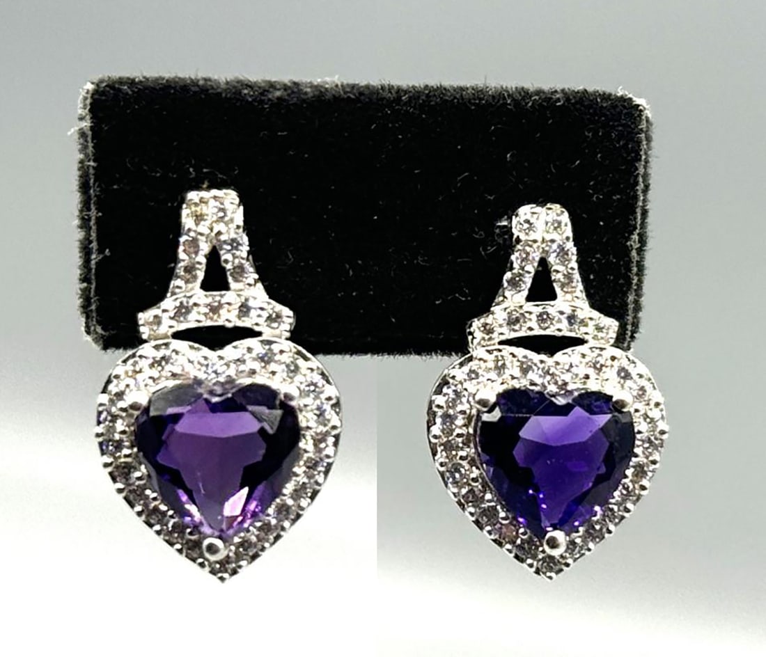 STERLING AND HEART SHAPE AMETHYST EARRINGS (1 of 3)