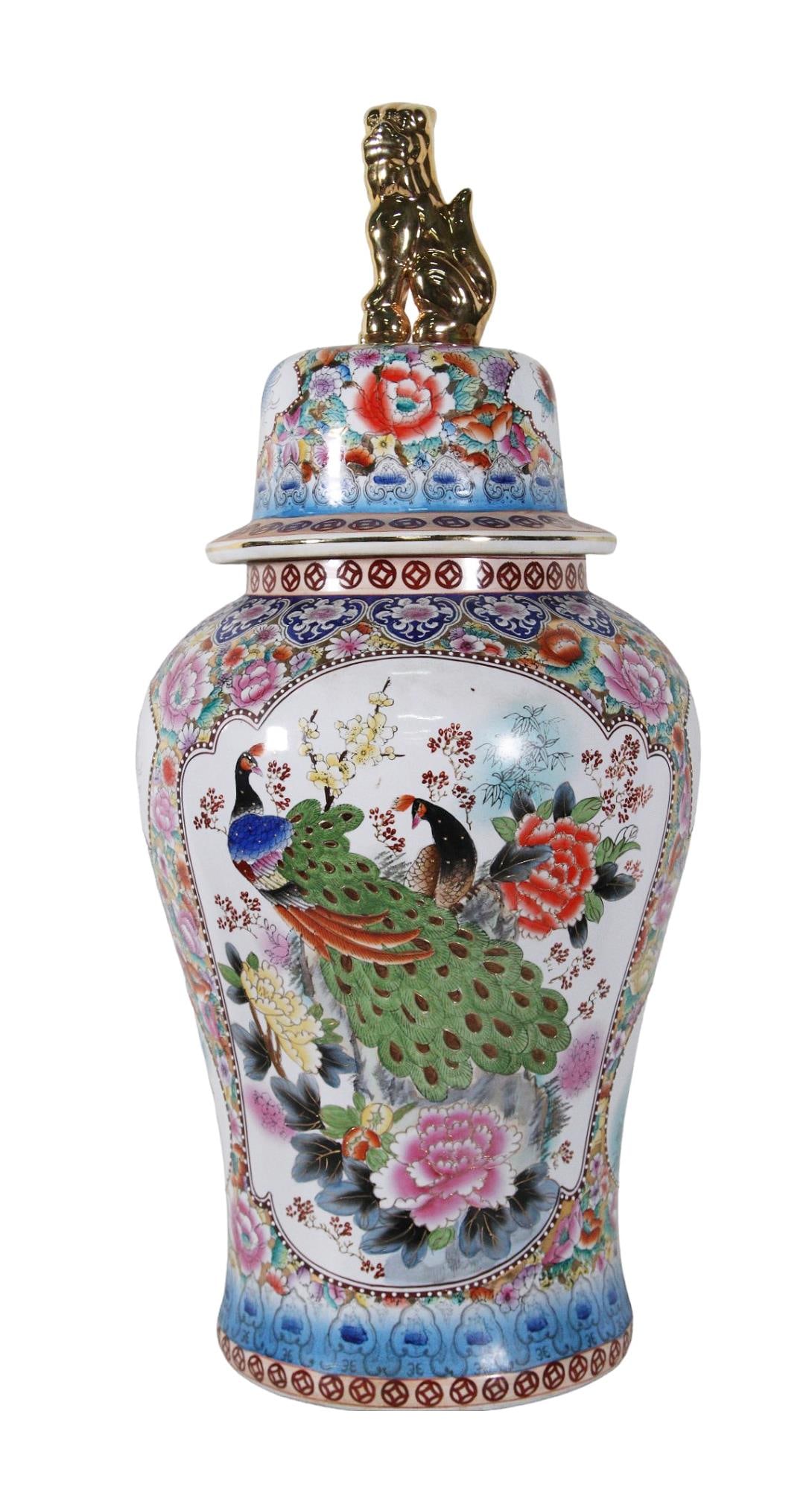 VINTAGE FAMILLE ROSE PORCELAIN LIDDED GINGER JAR: VINTAGE FAMILLE ROSE PORCELAIN LIDDED GINGER JAR. Height: 36 in. by Width: 18 in.
