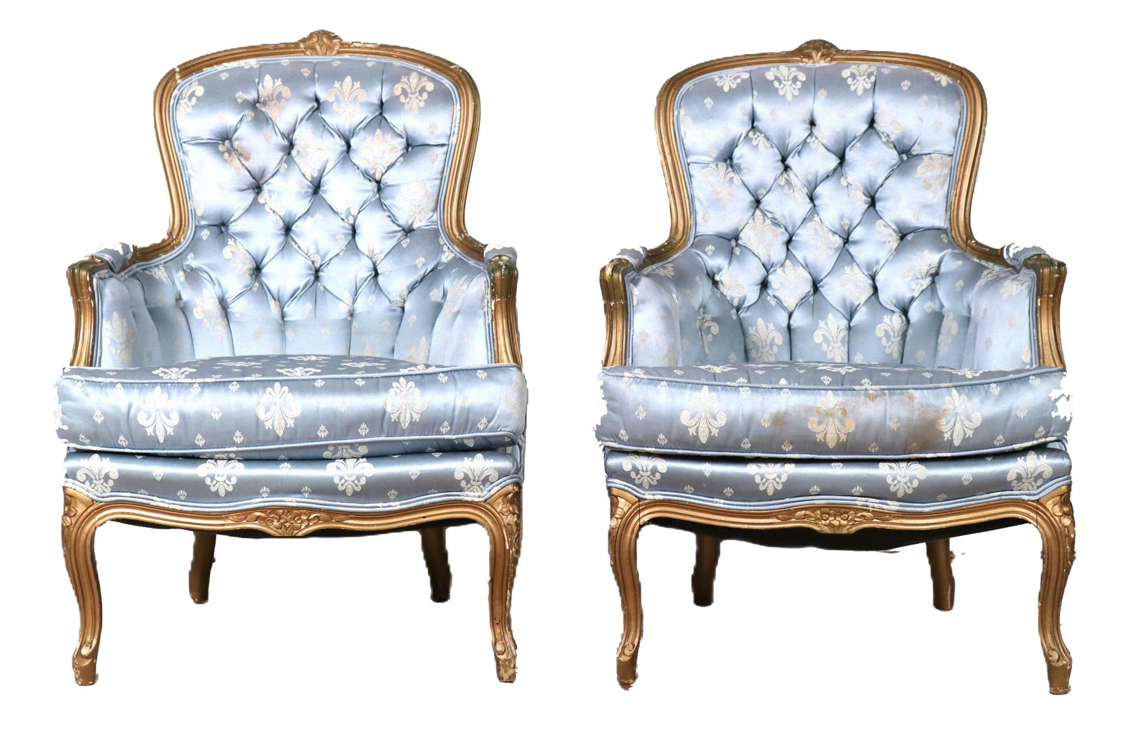 ANTIQUE LOUIS XV STYLE BERGERES: ANTIQUE LOUIS XV STYLE BERGERES. Height: 35 in. by Width: 25 in. by Depth: 24 in.