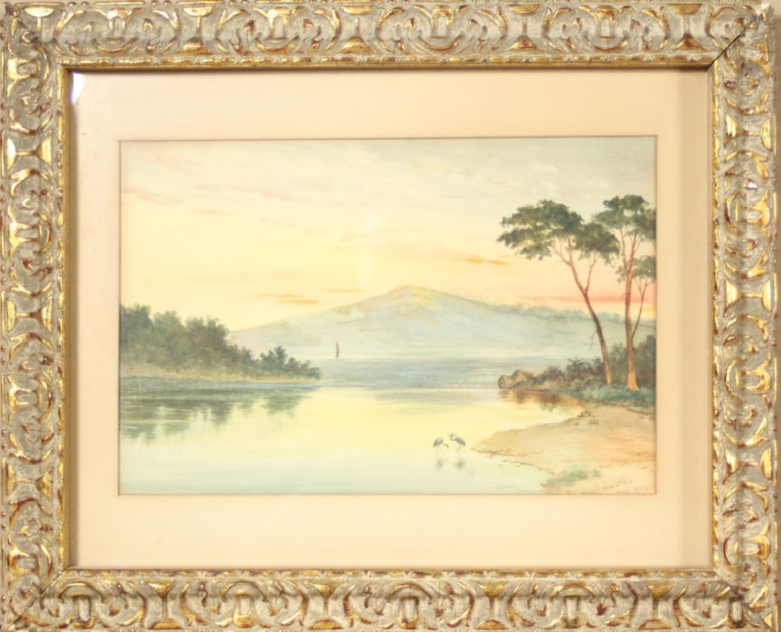 J WALTON MOUNTAINSCAPE WATERCOLOR 1902: J WALTON MOUNTAINSCAPE WATERCOLOR 1902 Height: 13 1/2 in. by Width: 16 1/2 in