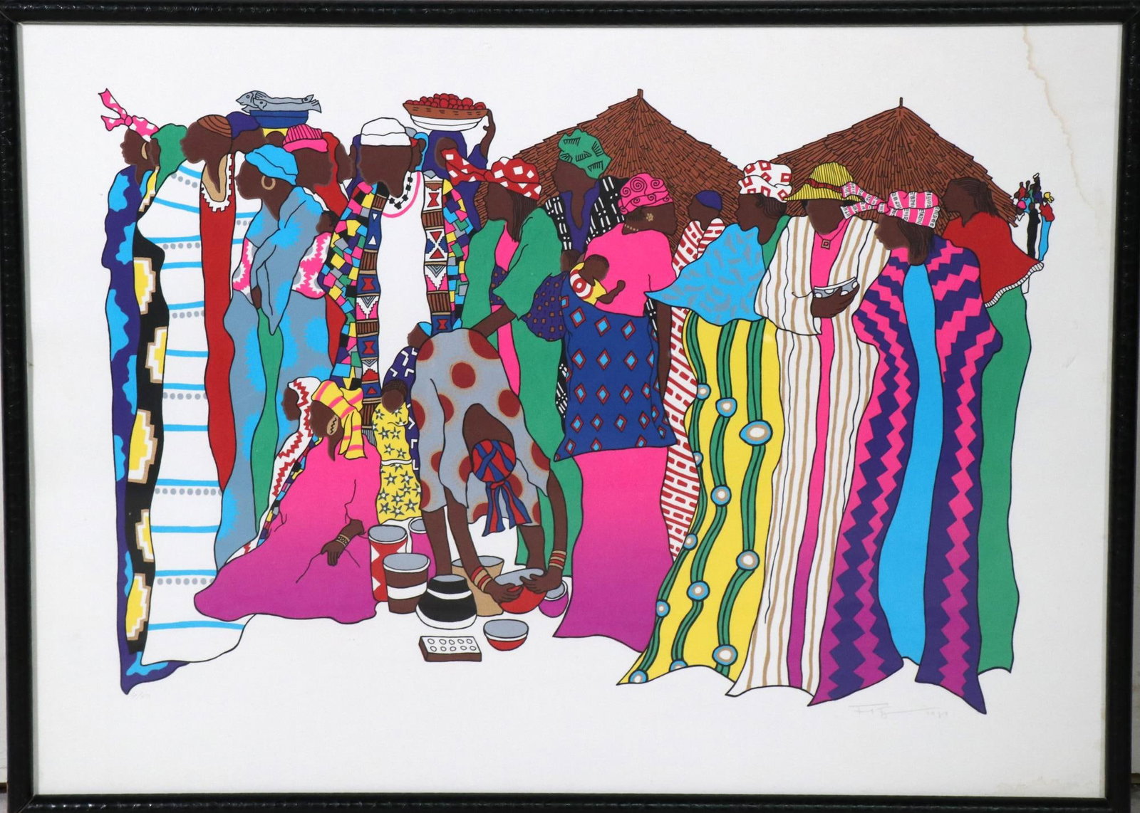 FRANK FRAZIER AFRICAN AMERICAN ART: FRANK FRAZIER AFRICAN AMERICAN ART . PART OF THE FRAME NEEDS TO BE GLUED BACK TOGETHER Height: 22 1/2 in. by Width: 30 in