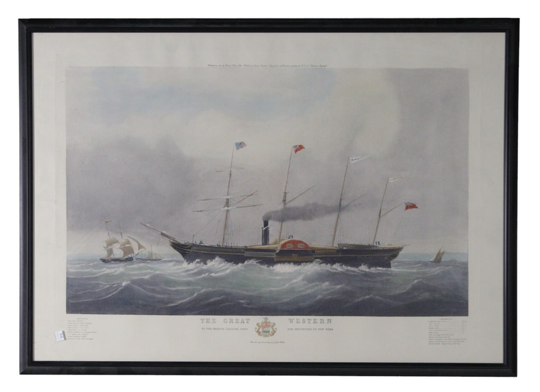 "THE GREAT WESTERN" SHIP AT SEA DEPARTURE TO NY: "THE GREAT WESTERN" SHIP AT SEA DEPARTURE TO NY Height: 29 in. by Width: 40.5 in. by Depth: 1