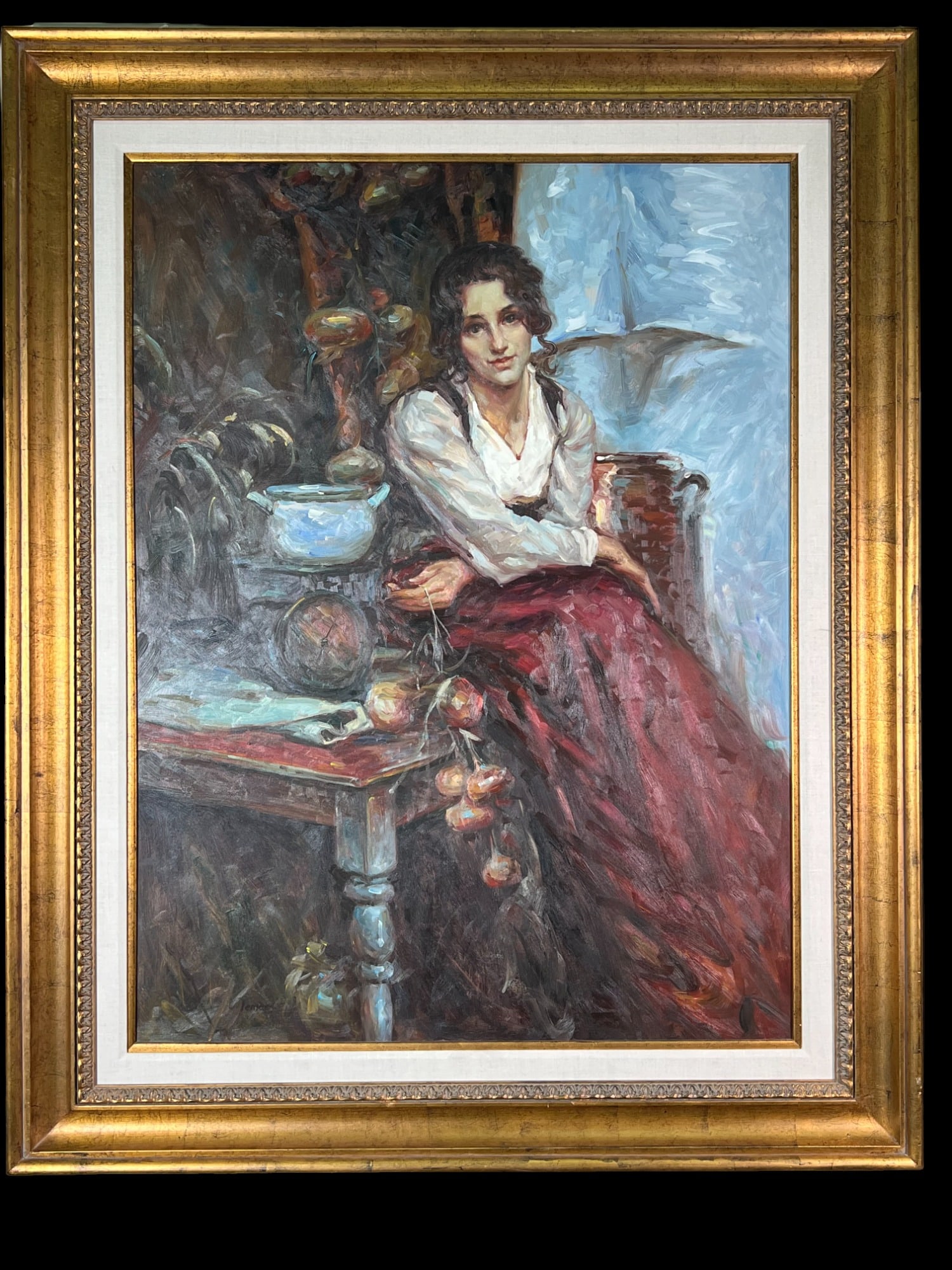 OIL ON CANVAS PORTRAIT OF LADY: OIL ON CANVAS PORTRAIT OF LADY. Height: 61 in. by Width: 49 in. by Depth: 3 in.