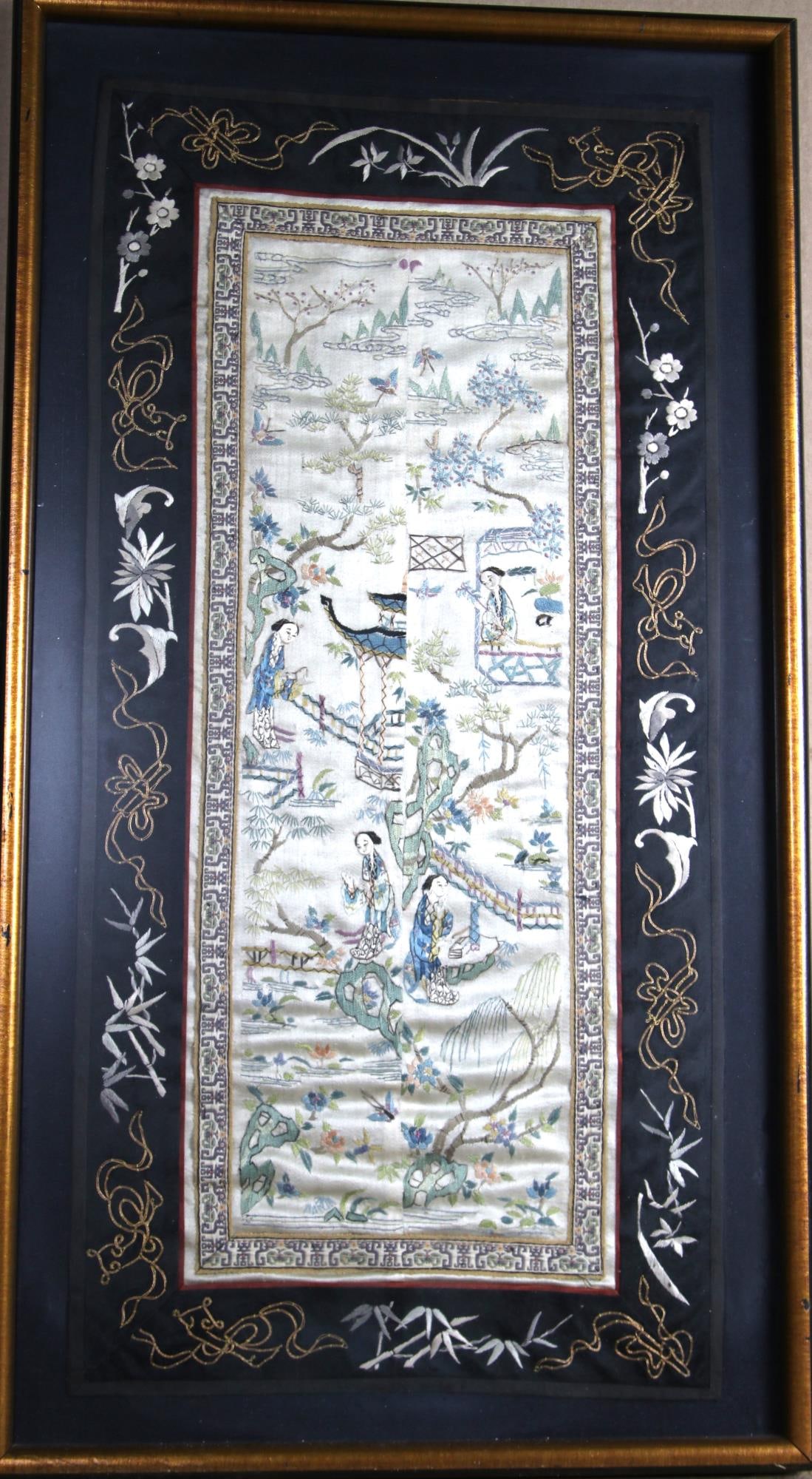 CHINESE FRAMED EMBROIDERY PANEL (1 of 3)