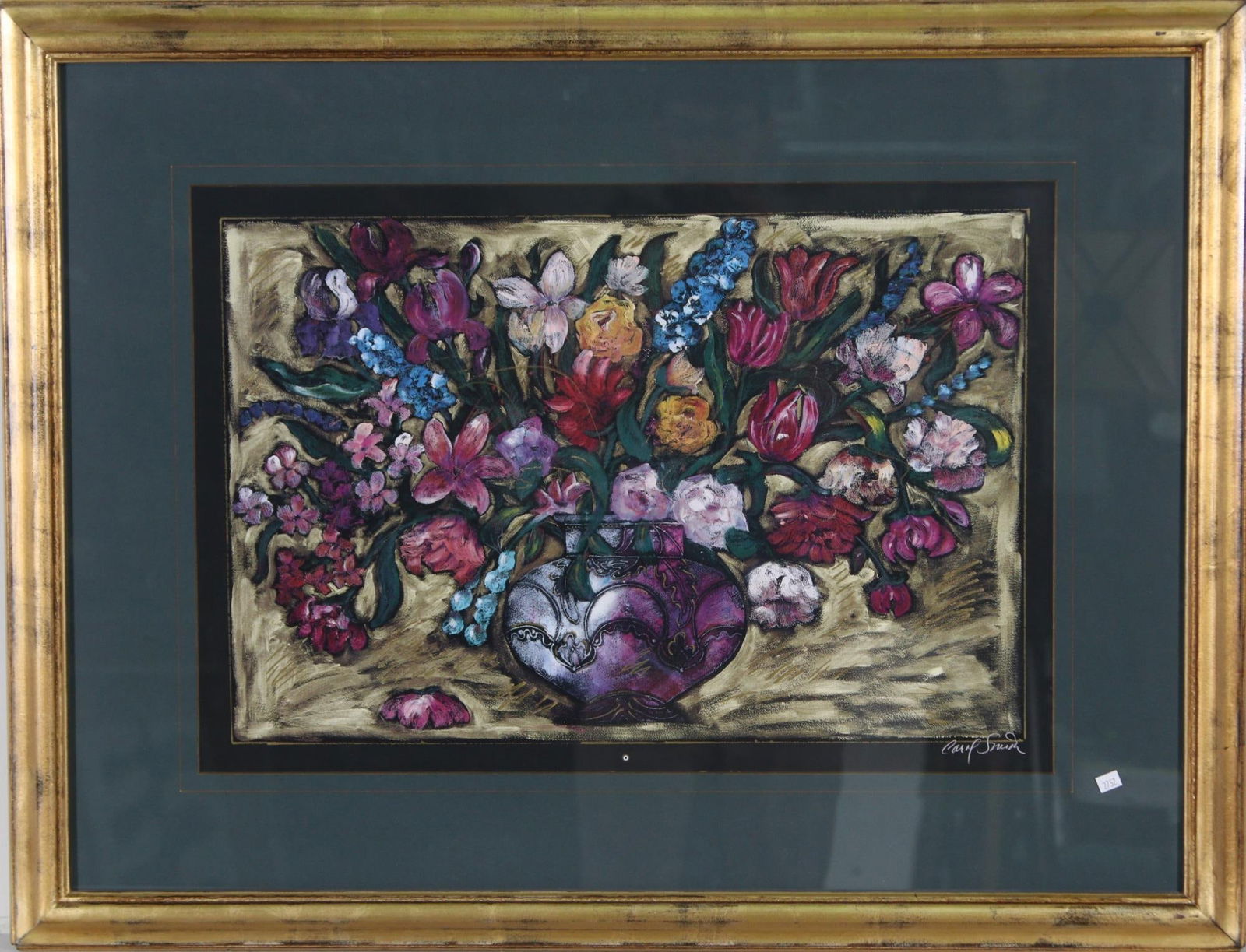 PAINTING OF FLOWERS IN VASE STILLLIFE BY CARL SMIT: PAINTING OF FLOWERS IN VASE STILLLIFE BY CARL SMITH Height: 27 in. by Width: 35 in. by Depth: 1 1/2