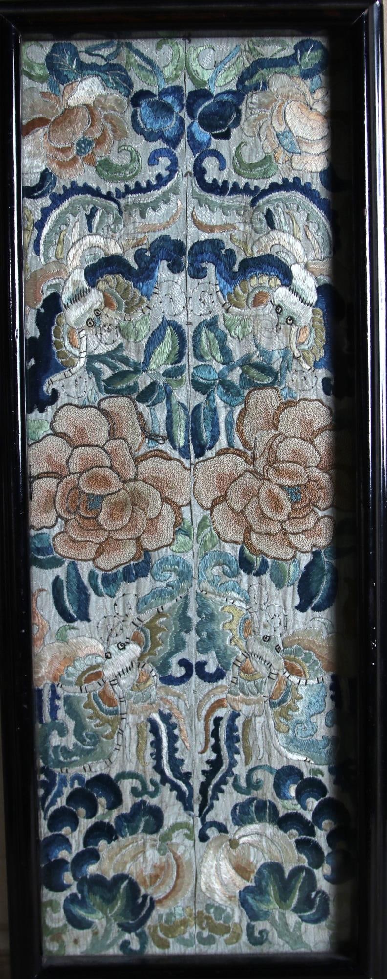 CHINESE TEXTILES "BUTTERFLIES" EMBROIDERY: CHINESE TEXTILES "BUTTERFLIES" EMBROIDERY Height: 20 in. by Width: 8 in.