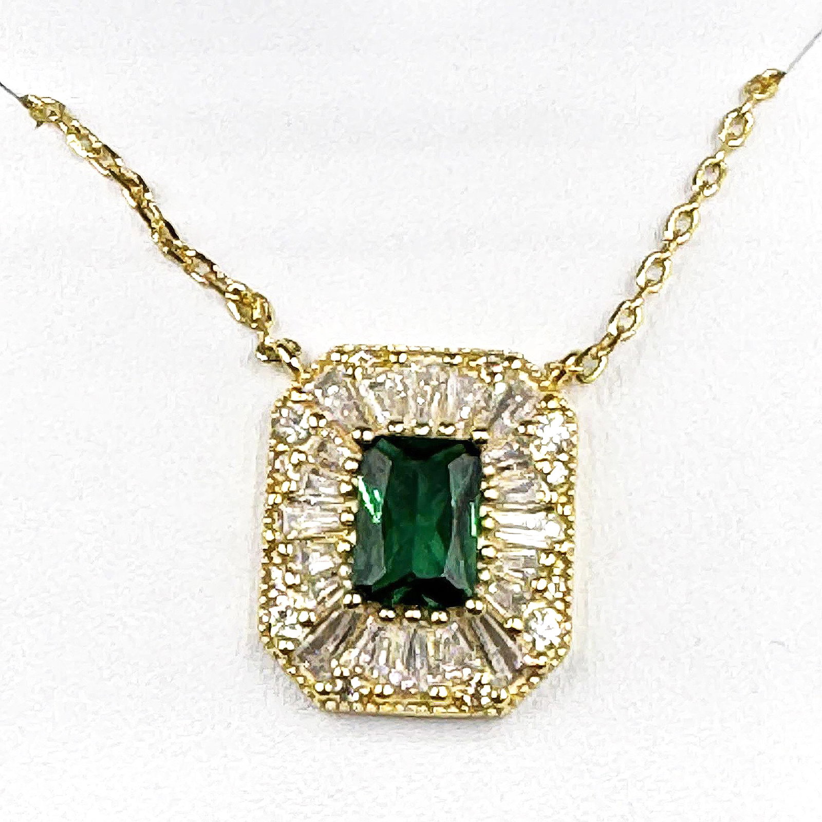 CZ EMERALD & DIAMOND PENDANT ON STERLING CHAIN (1 of 3)