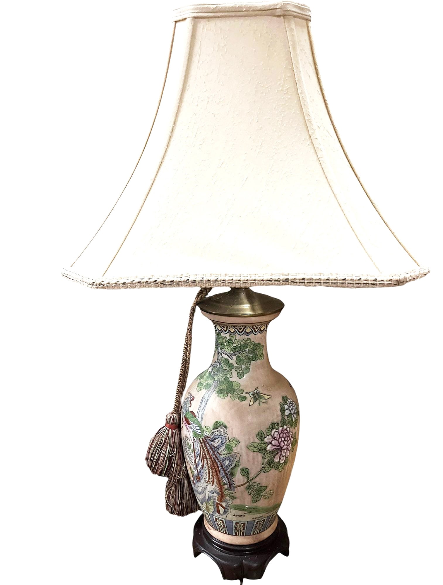 PAIR OF CHINESE PAINTED PEACOCK PORCELAIN LAMPS: PAIR OF CHINESE PAINTED PEACOCK PORCELAIN LAMPS. Height: 30 in. by Width: 9 in. by Depth: 9
