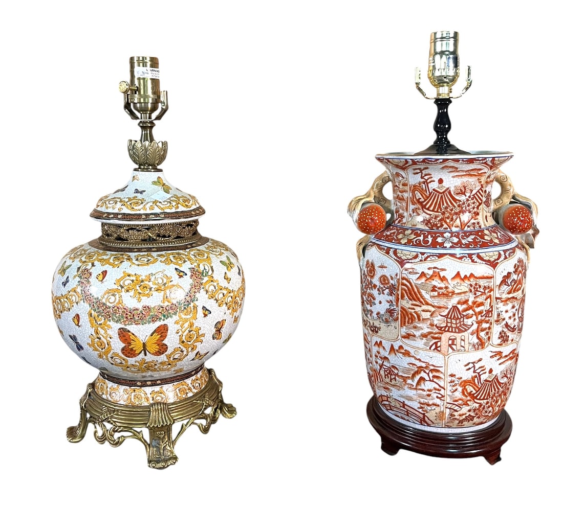 TWO ASIAN STYLE LAMPS PORCELAIN GLAZED LAMPS (1 of 4)
